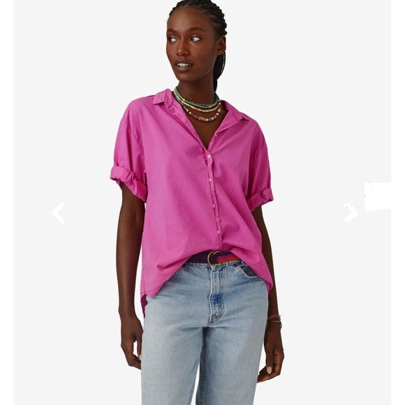 XiRENA Tops - Xirena Magenta Pink Channing Button Down Short Sleeve Cotton Shirt